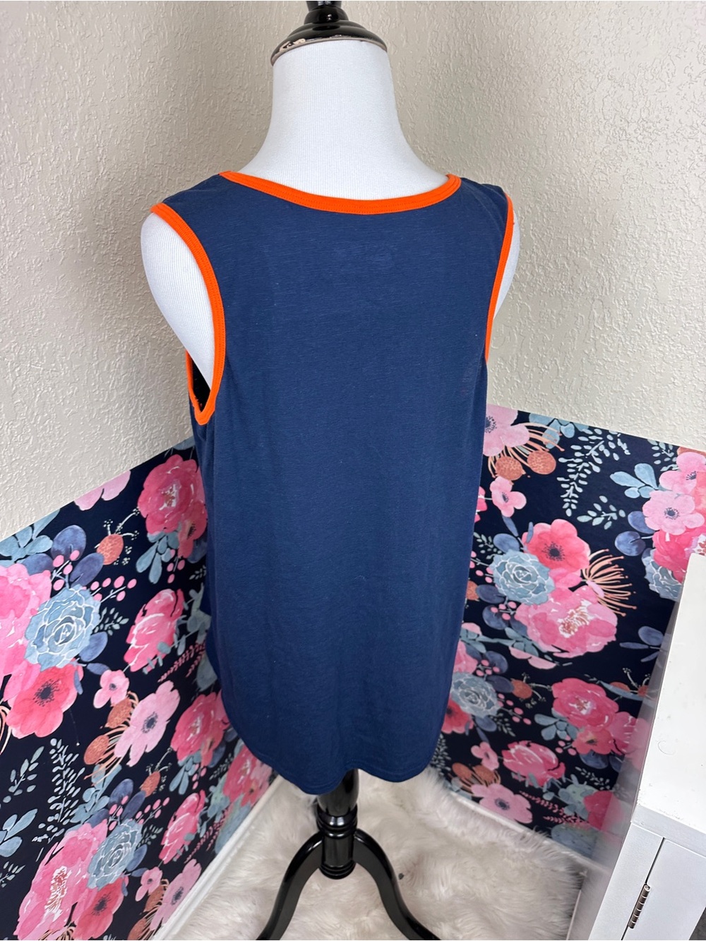 4Her Navy Blue & Orange Houston Astros Heart Baseball Graphic Tank Top Size L - Picture 4 of 5